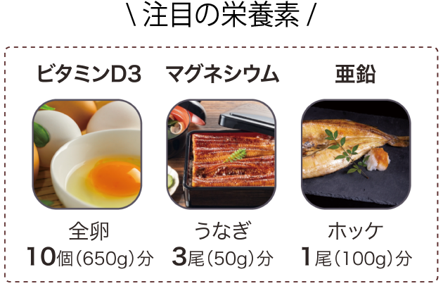 卵、ウナギ、ホッケ